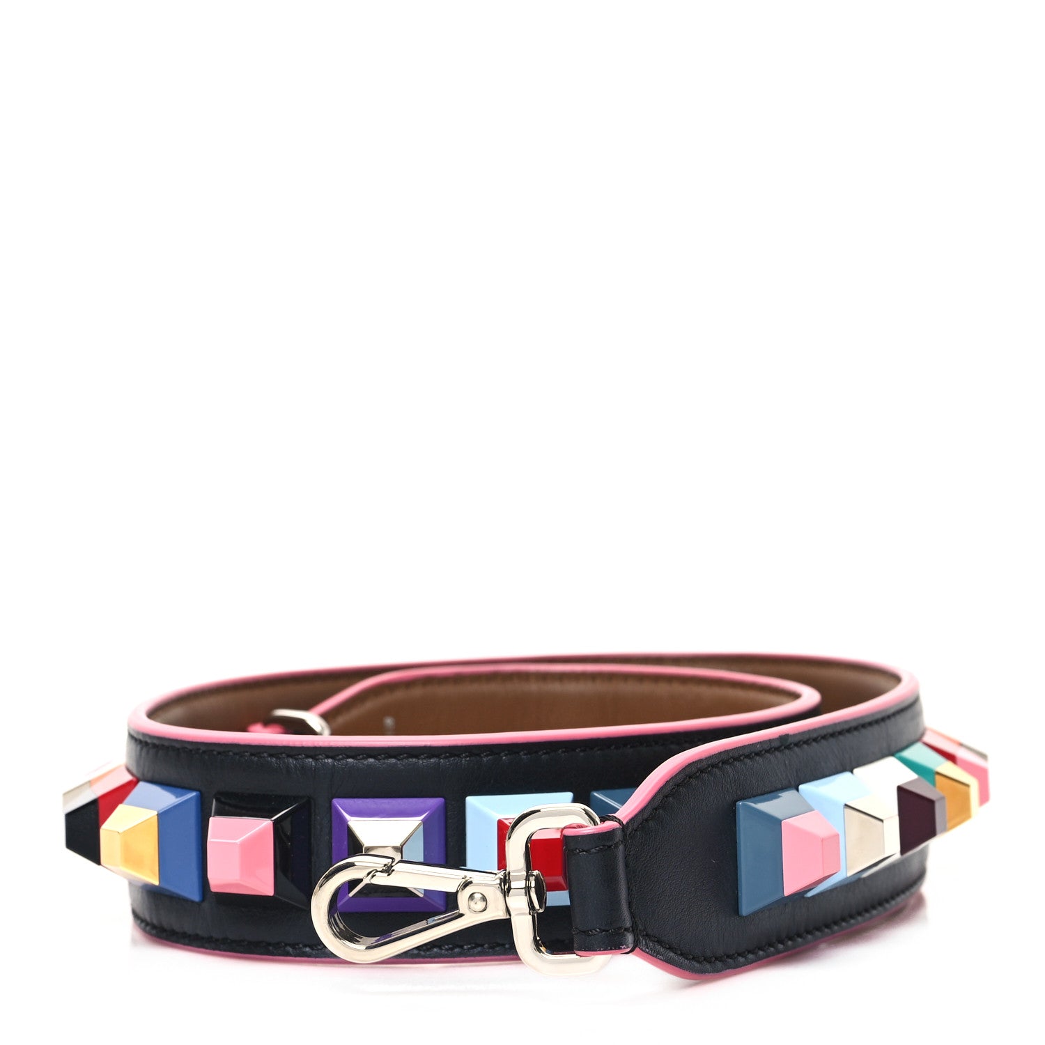 Fendi Vitello Dolce Plexiglass Bi-Color Studded Strap You Black Brownie Multicolor 1 of 4