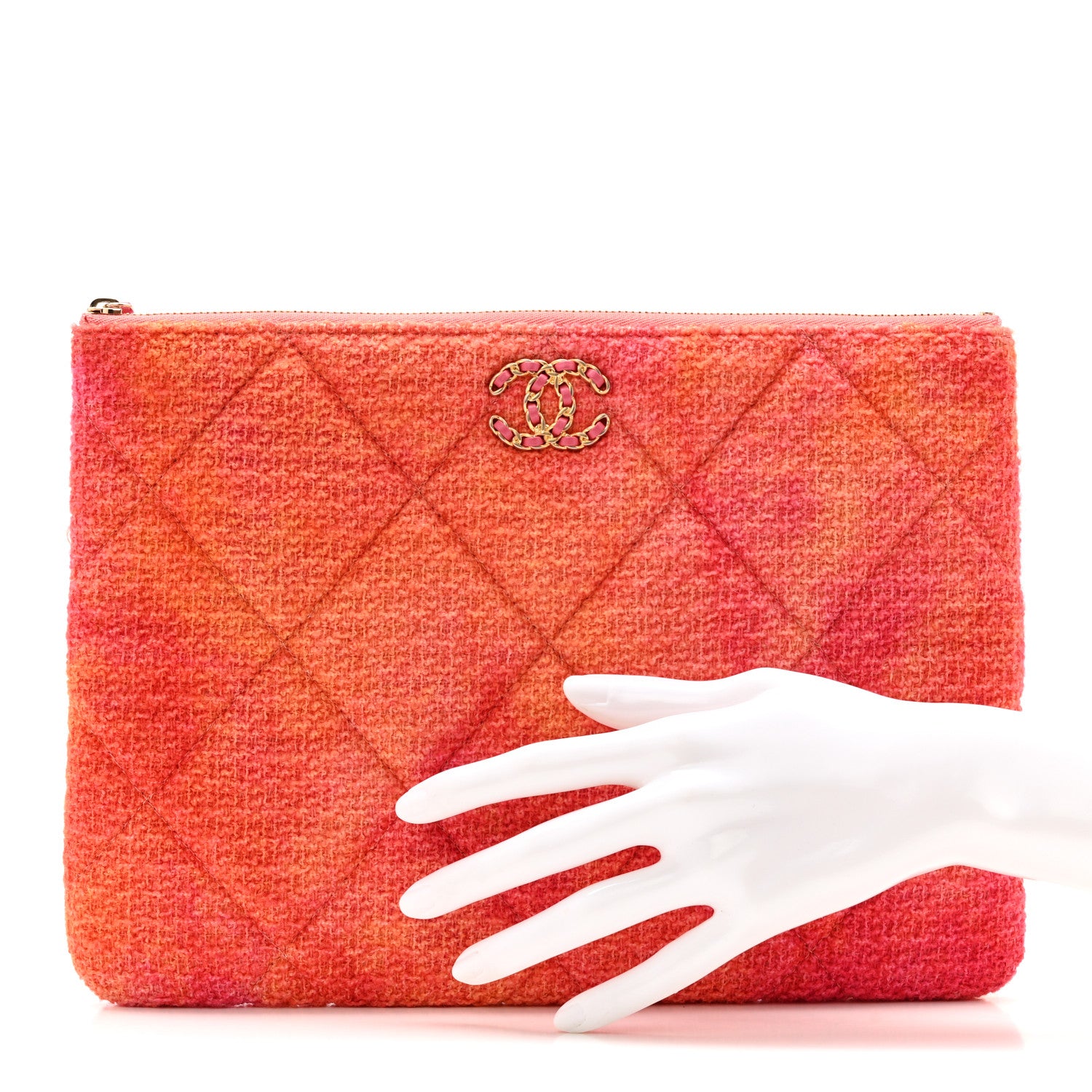 Chanel Tweed Large Chanel 19 Cosmetic Case Coral Pink 2 of 13
