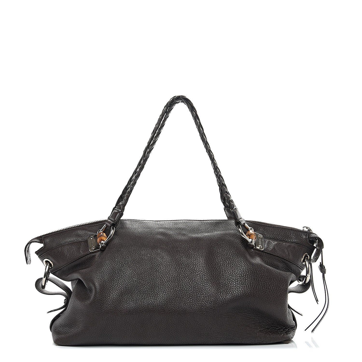 Gucci Pebbled Calfskin Large Bamboo Bar Tassel Shoulder Bag Dark Brown 1 of 10