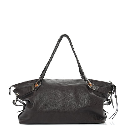 Gucci Pebbled Calfskin Large Bamboo Bar Tassel Shoulder Bag Dark Brown 1 of 10