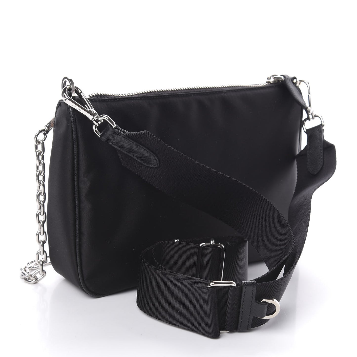 Re-Nylon Saffiano Double Pouch Shoulder Bag Black Black
