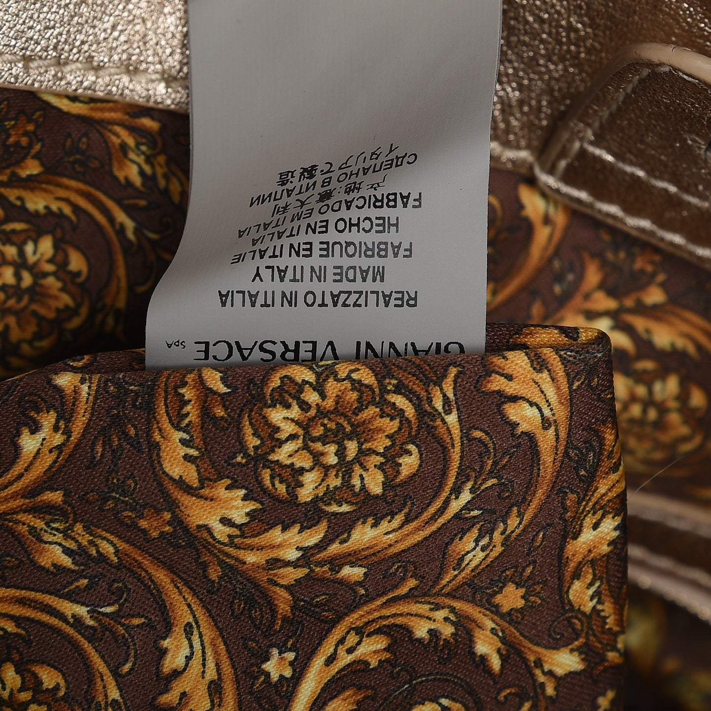 Metallic Nappa Barocco Quilted Vanitas Tote Gold
