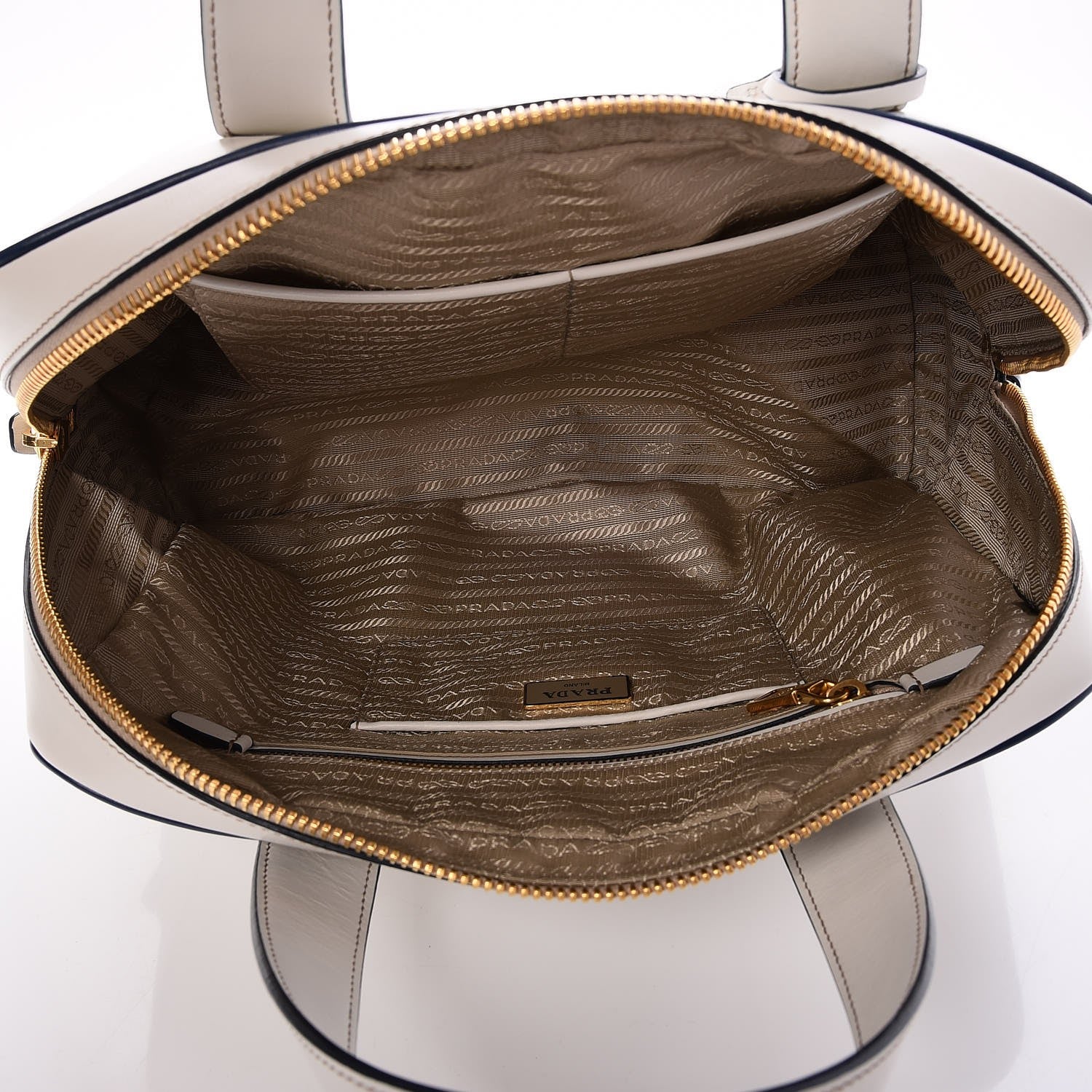 Prada Vitello Bi-Color Top Handle Bowler Bag Talco 5 of 8
