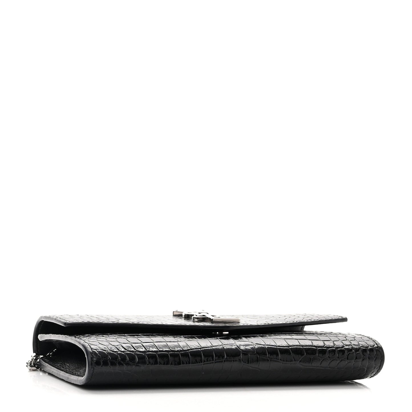 Calfskin Crocodile Embossed Monogram Uptown Chain Wallet Black