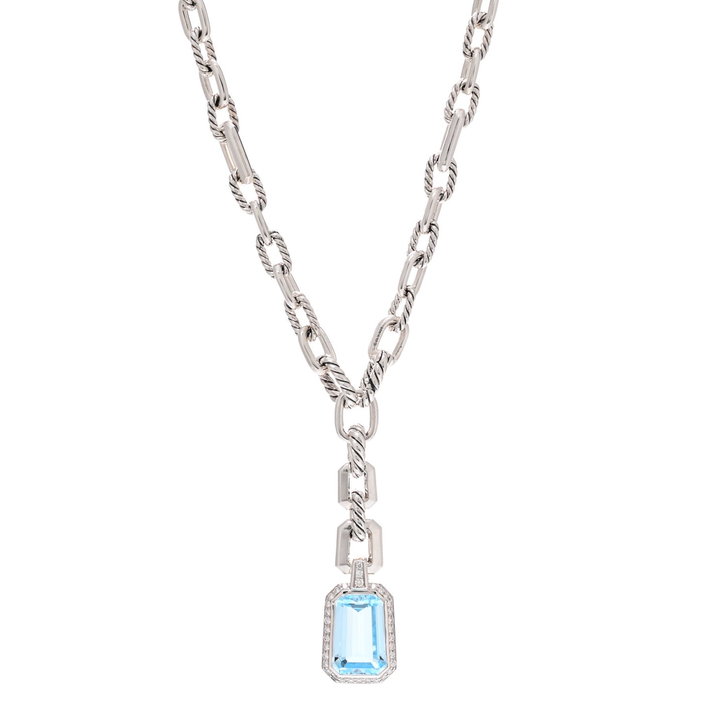 Sterling Silver Diamond Blue Topaz Stax Pendant Necklace