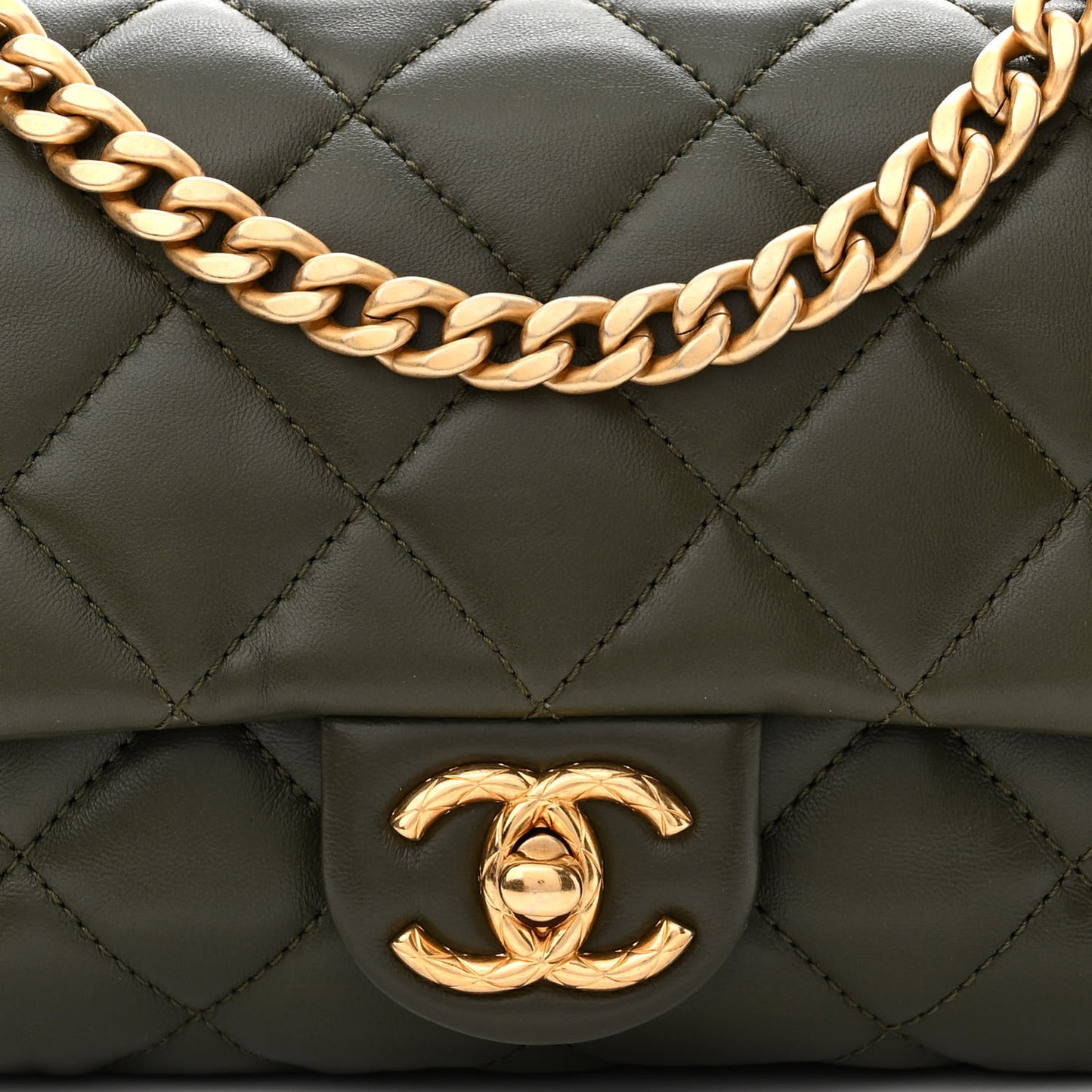 Lambskin Quilted Small Pillow Crush Flap Khaki