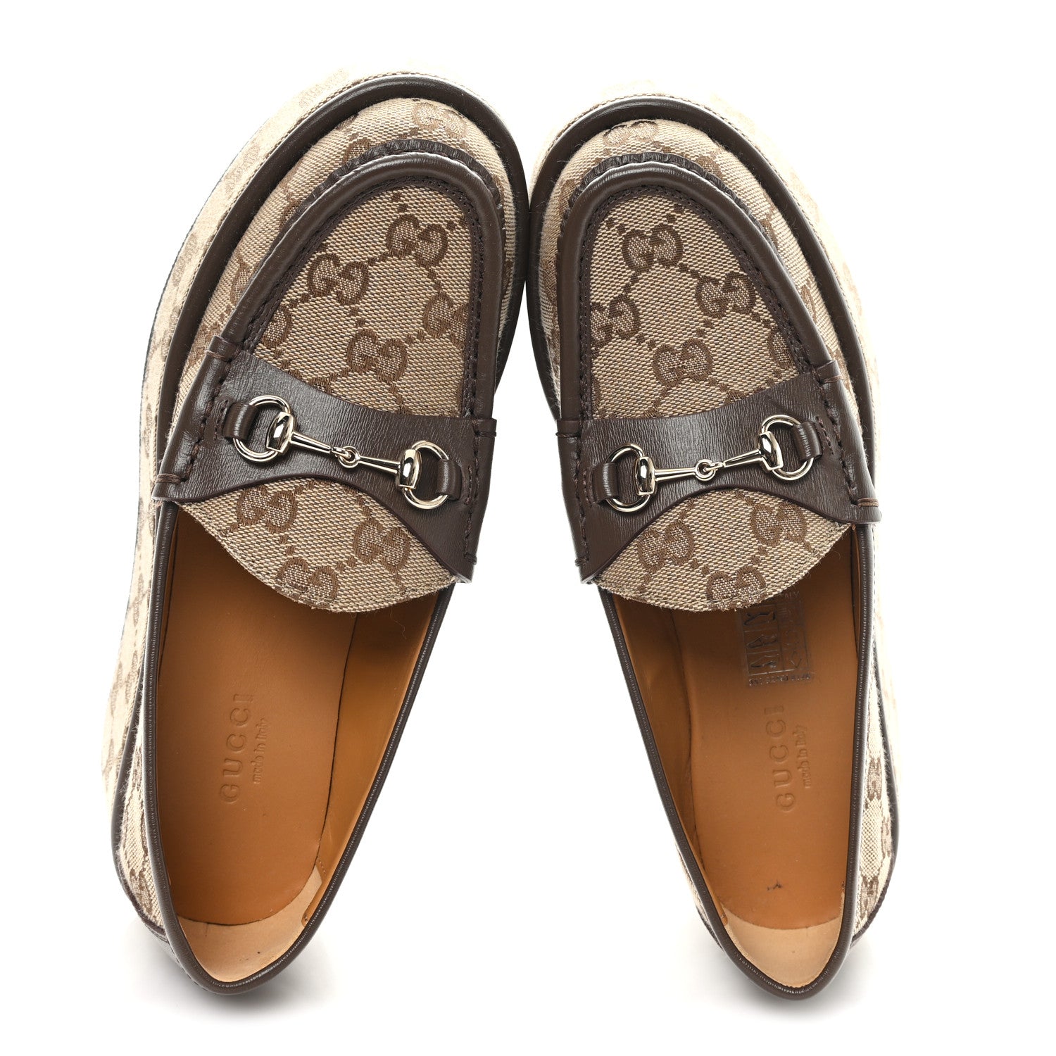 Gucci Monogram Horsebit Calfskin Womens Horsebit Wedge Platform Loafers 35.5 Beige Ebony 2 of 8