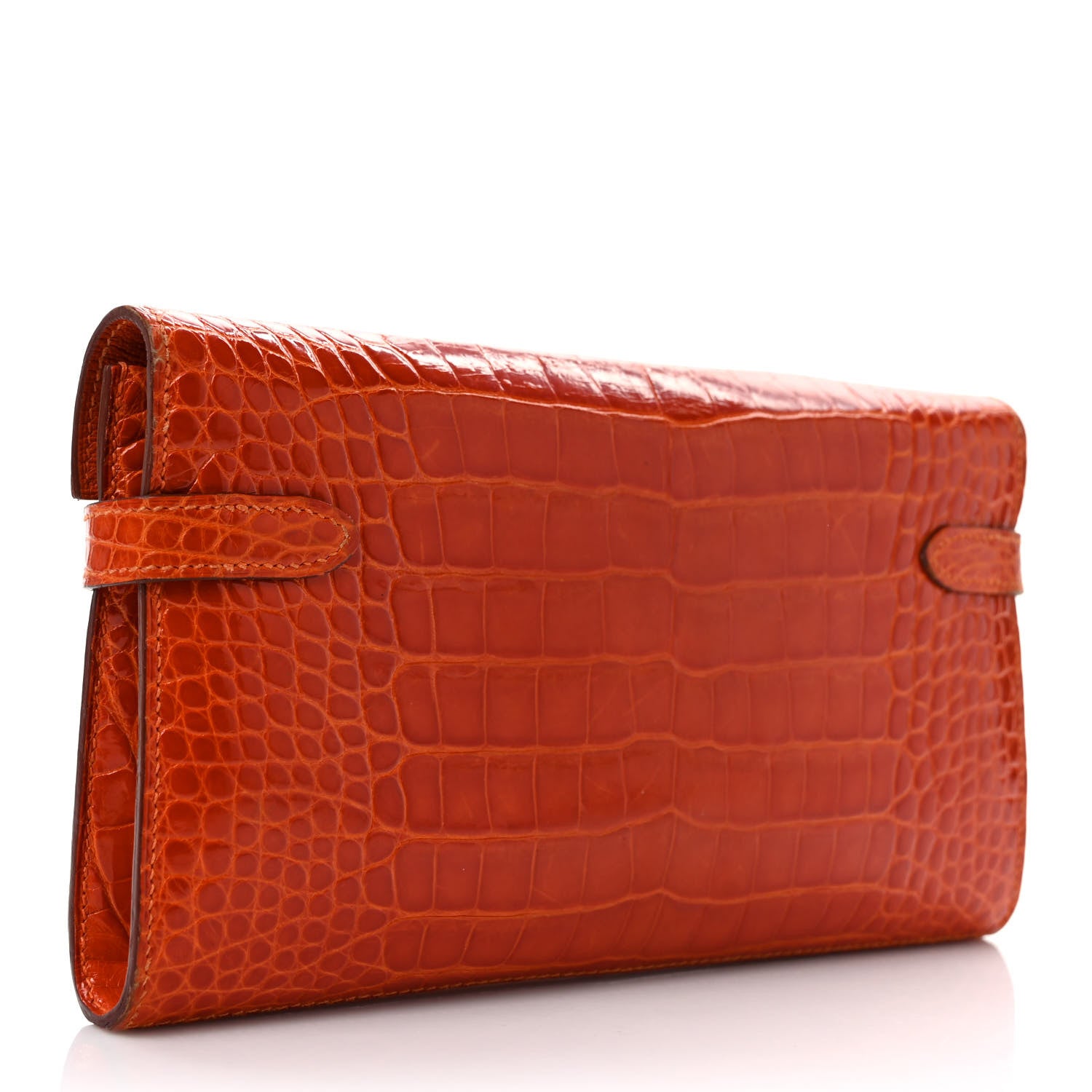 Hermes Matte Alligator Kelly Longue Wallet Orange 3 of 10