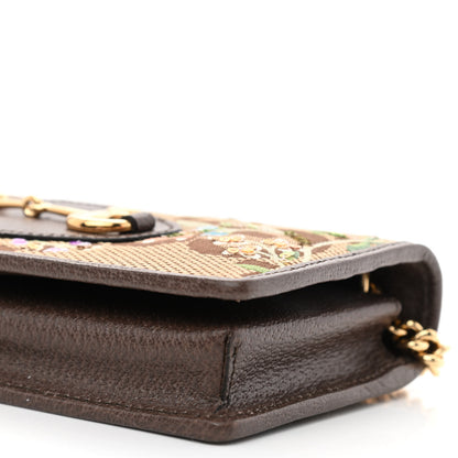 Gucci Monogram Jumbo GG Textured Dollar Calfskin Embroidered Horsebit 1955 Wallet On Chain Camel Ebony New Acero Multicolor 10 of 11