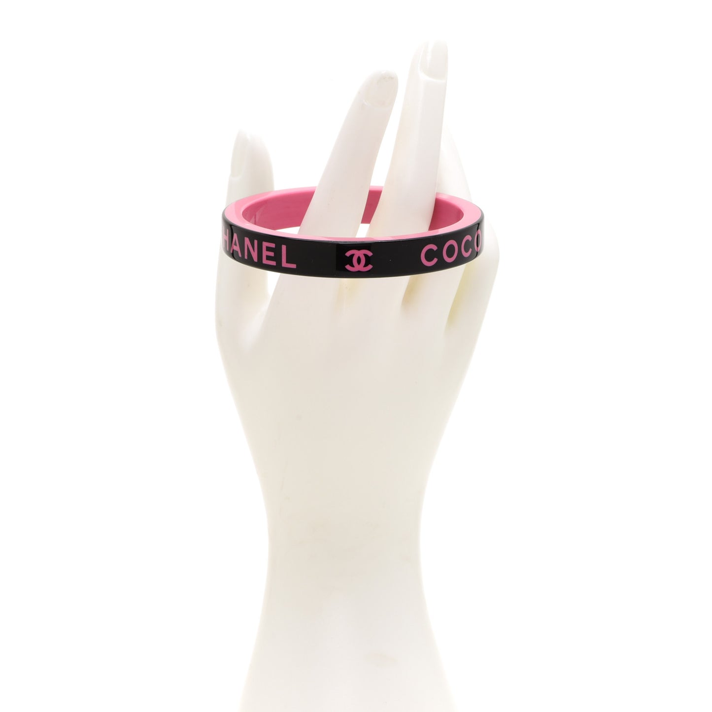 Resin Logo Bangle Bracelet Pink Black