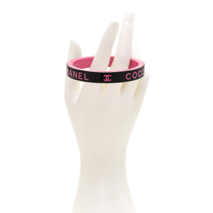Chanel Resin Logo Bangle Bracelet Pink Black 2 of 5