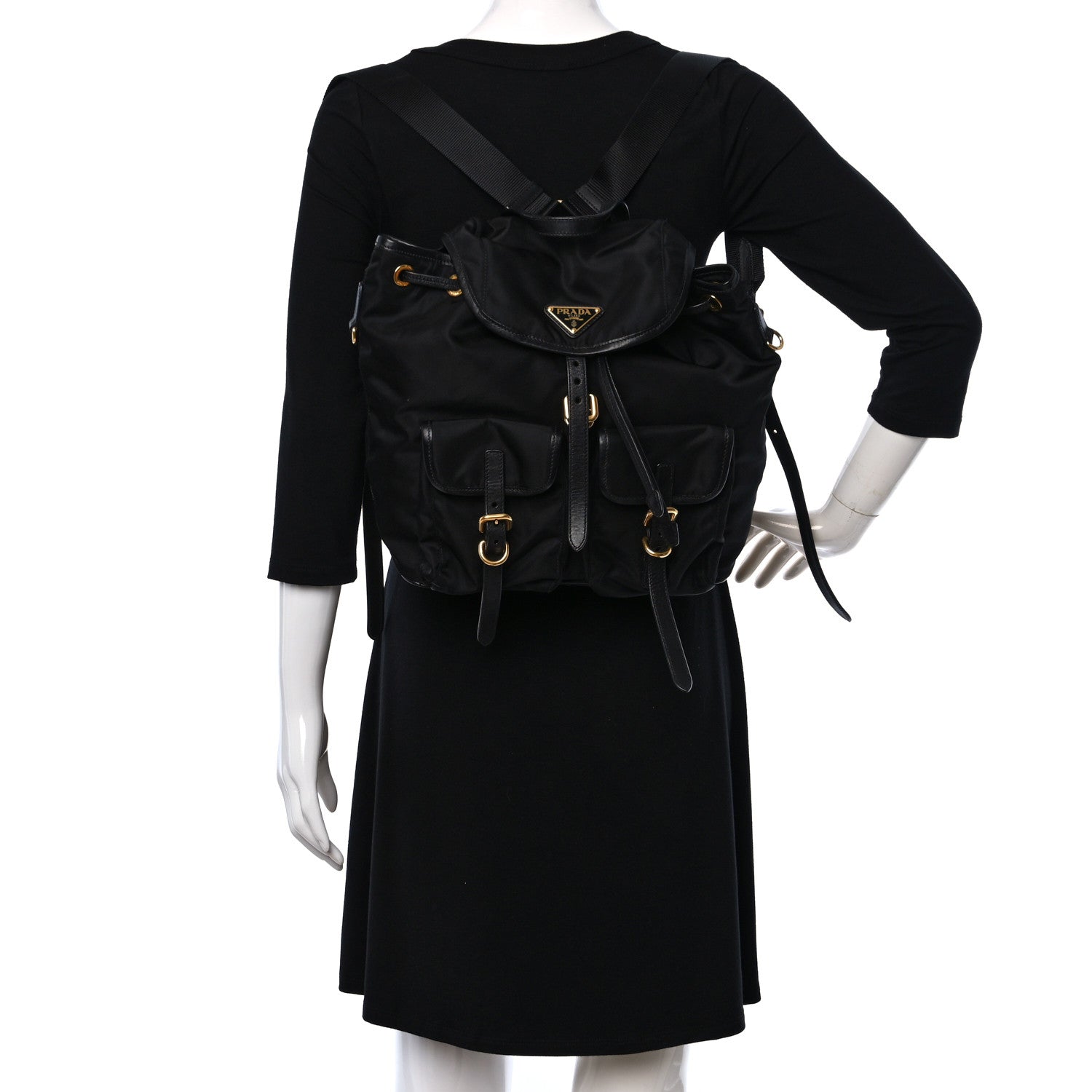 Prada Tessuto Nylon Soft Calfskin Small Backpack Black 2 of 8