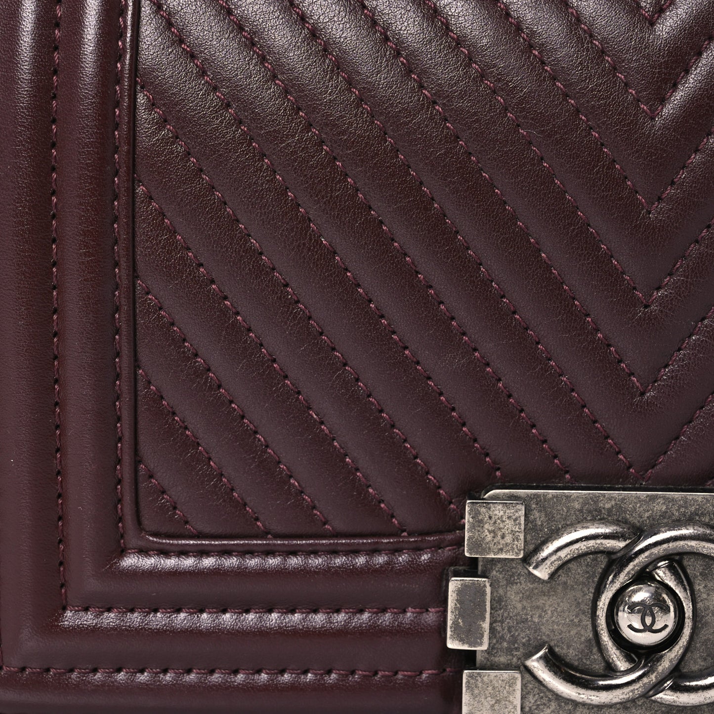 Calfskin Chevron Quilted Small Boy Flap Burgundy