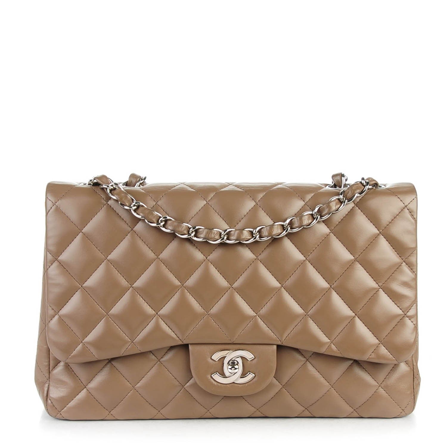 Chanel Lambskin Quilted Jumbo Single Flap Dark Beige 1 of 7
