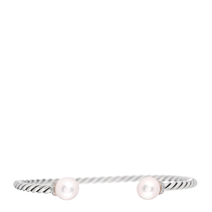 David Yurman Sterling Silver Diamond Pearl 9mm Solari Bracelet 1 of 4