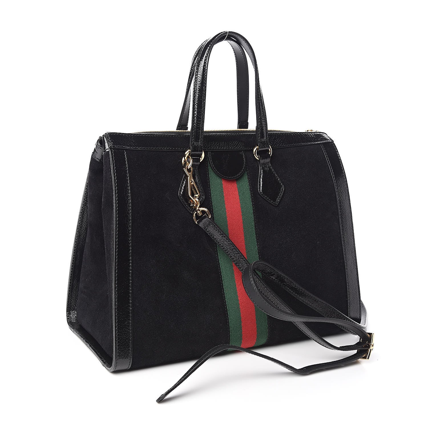 Gucci Suede Patent GG Web Medium Ophidia Tote Bag Black 3 of 10