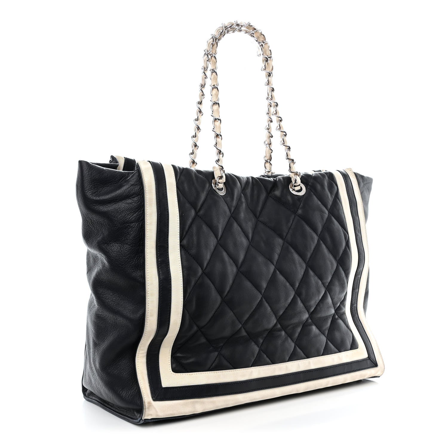 Chanel Lambskin Quilted Lido Shopping Tote Dark Navy Blue 3 of 12