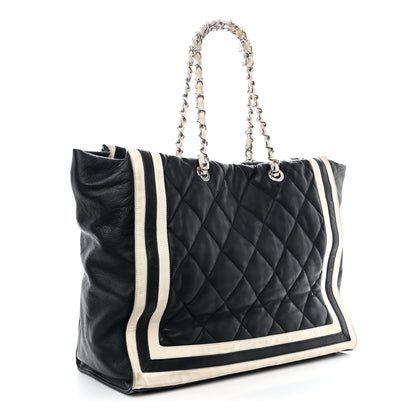 Chanel Lambskin Quilted Lido Shopping Tote Dark Navy Blue 3 of 12