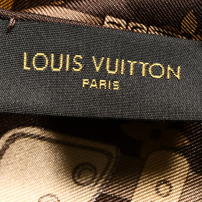 Louis Vuitton Silk Monogram Trunks Square Scarf Marroon 3 of 4