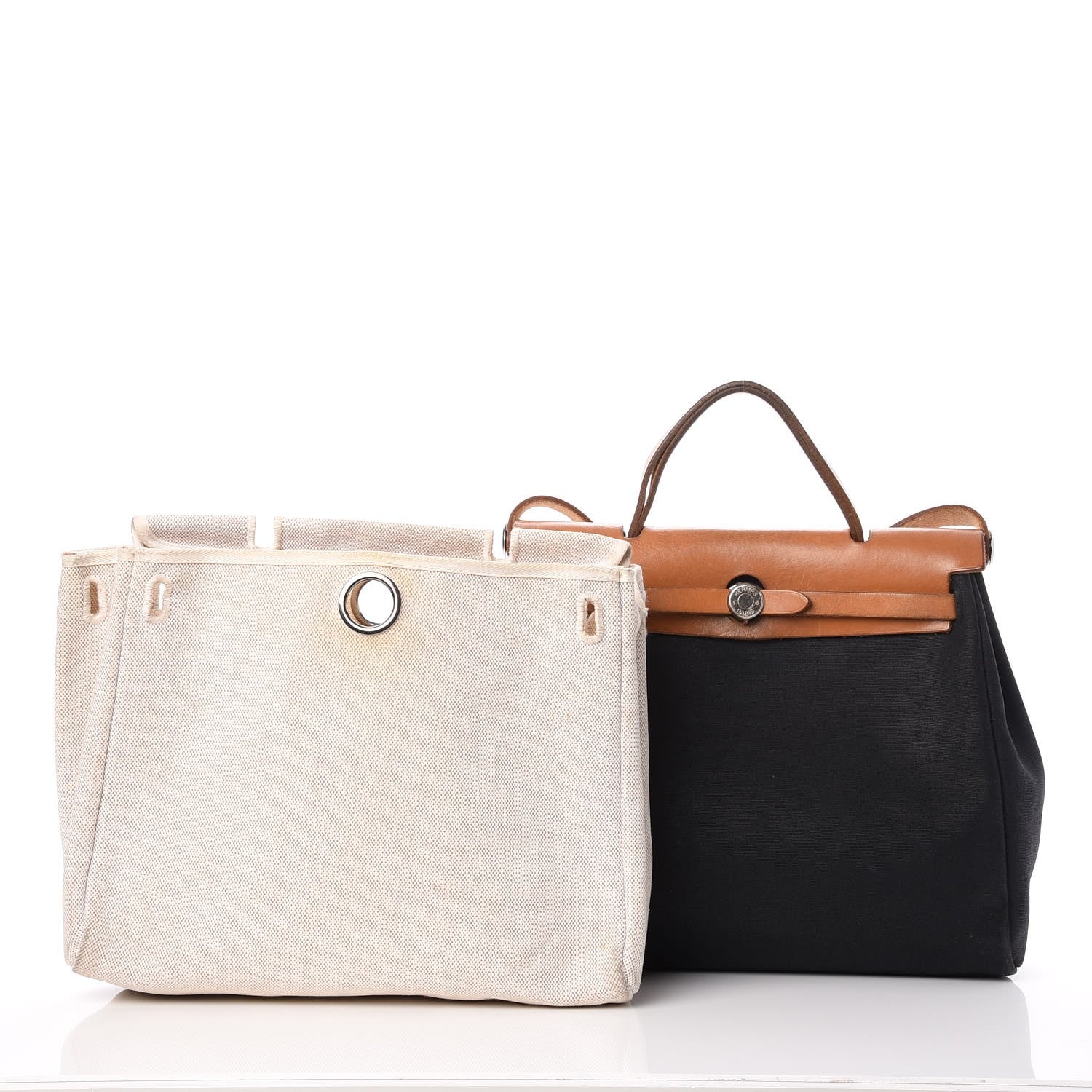 Hermes Toile Vache Calfskin Herbag 30 PM Black Natural 4 of 14