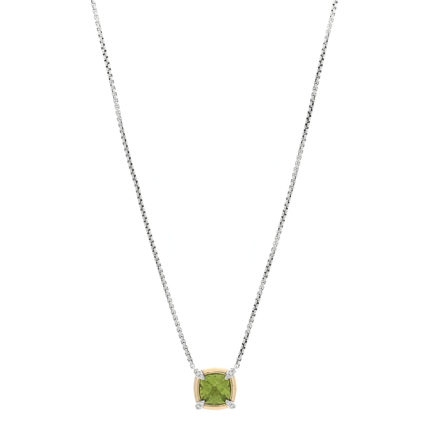 David Yurman 18K Yellow Gold Sterling Silver Diamond Peridot 7mm Chatelaine Bezel Pendant Necklace 1 of 4