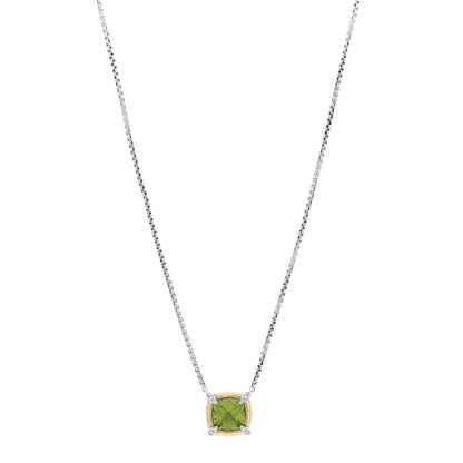 David Yurman 18K Yellow Gold Sterling Silver Diamond Peridot 7mm Chatelaine Bezel Pendant Necklace 1 of 4