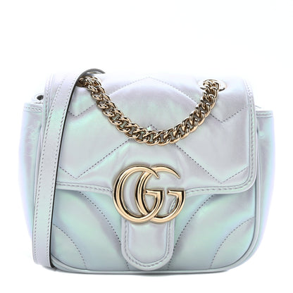 Gucci Iridescent Nappa Chevron Matelasse Mini GG Marmont Shoulder Bag Iridescent Snow Light Blue 1 of 9