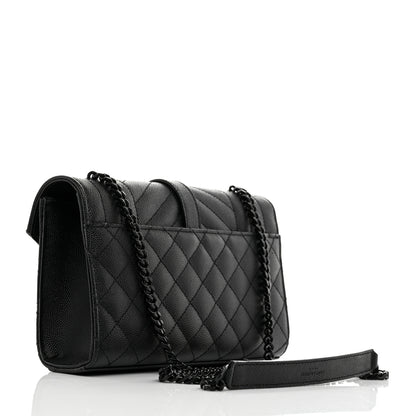 Saint Laurent Grain De Poudre Textured Mixed Matelasse Triquilt Small Monogram Monochrome Satchel Black 3 of 11