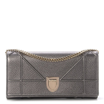 Christian Dior Metallic Grained Calfskin Diorama Croisiere Chain Wallet Gunmetal Grey 1 of 8