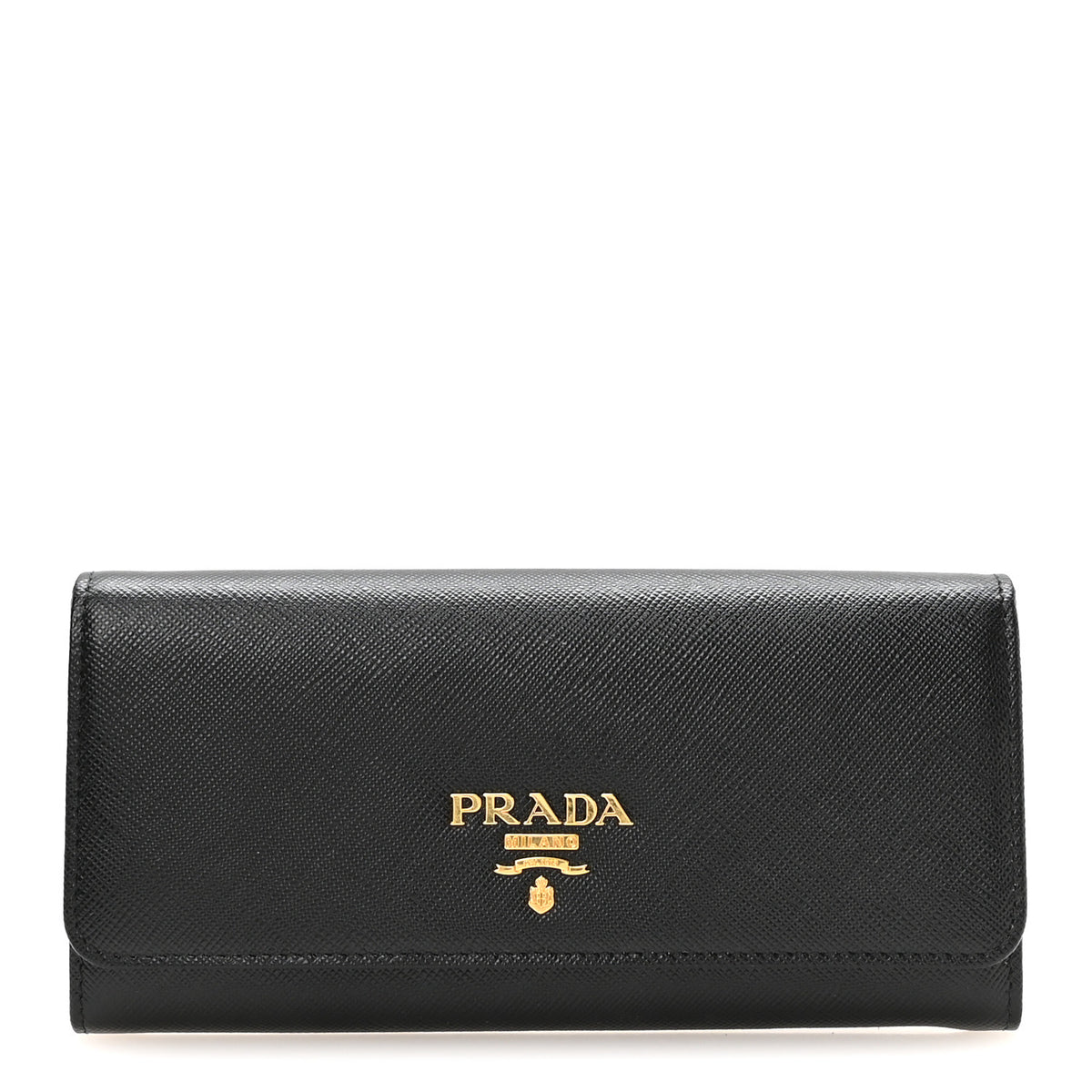 Prada Saffiano Metal Continental Flap Wallet Black 1 of 9