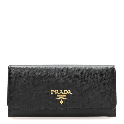 Prada Saffiano Metal Continental Flap Wallet Black 1 of 9