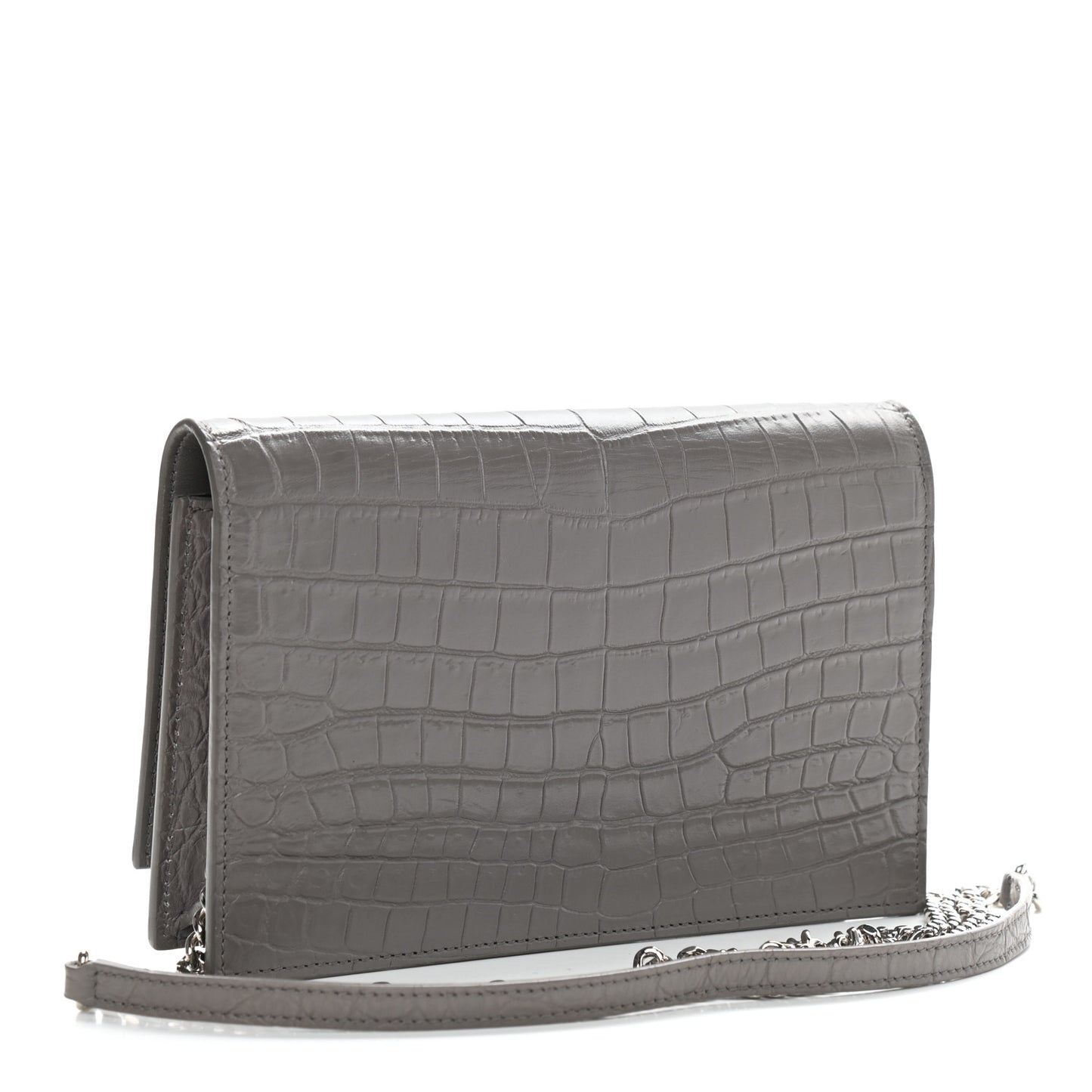 Calfskin Crocodile Embossed Kate Monogram Tassel Chain Wallet Fog