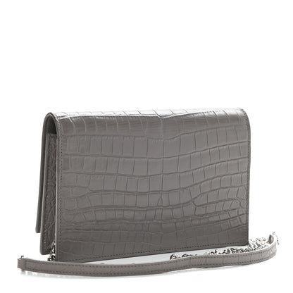 Saint Laurent Calfskin Crocodile Embossed Kate Monogram Tassel Chain Wallet Fog 3 of 8