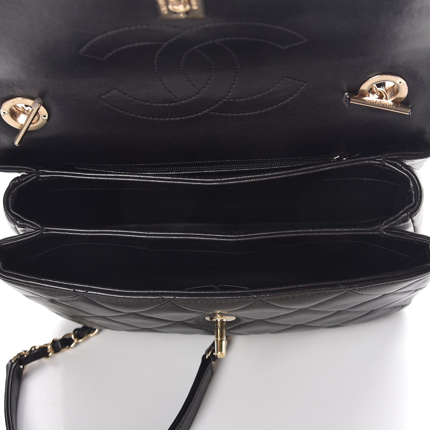 Lambskin Quilted Small Trendy CC Dual Handle Flap Bag Black