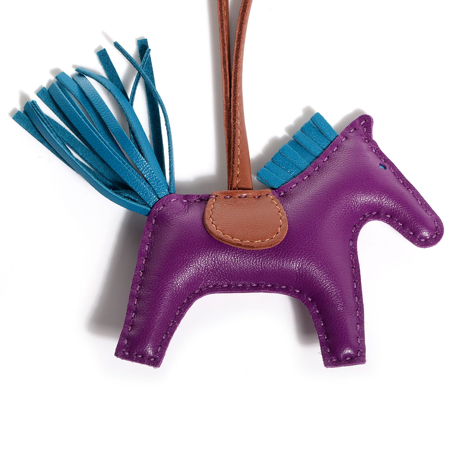 Hermes Milo Lambskin Grigri Rodeo Horse Bag Charm PM Anemone Bleu Izmir Fauve 3 of 4