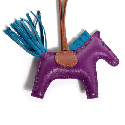 Hermes Milo Lambskin Grigri Rodeo Horse Bag Charm PM Anemone Bleu Izmir Fauve 3 of 4