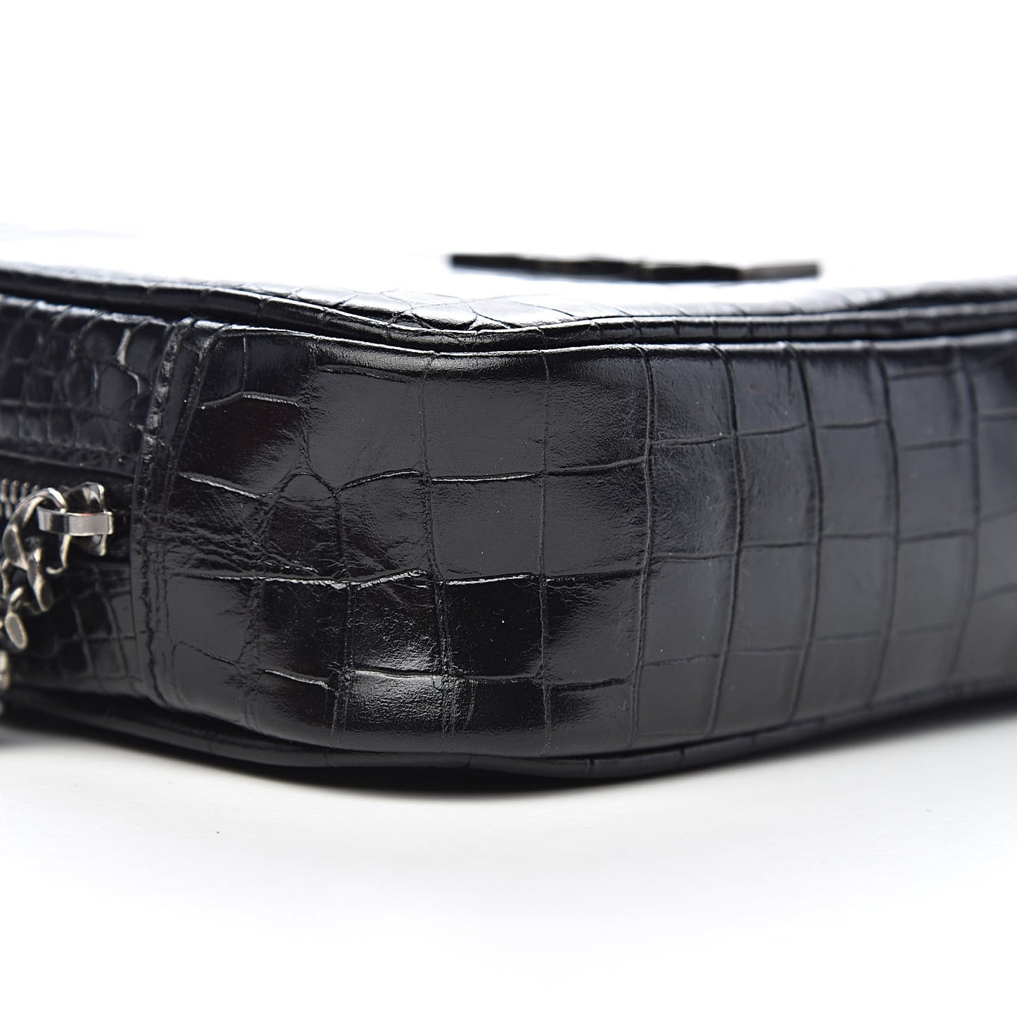 Calfskin Crocodile Embossed Monogram Mini Lou Camera Bag Black