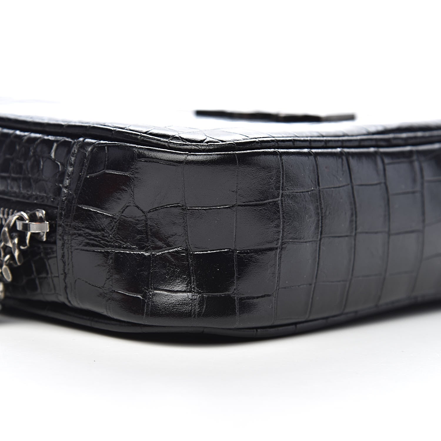 Saint Laurent Calfskin Crocodile Embossed Monogram Mini Lou Camera Bag Black 8 of 10