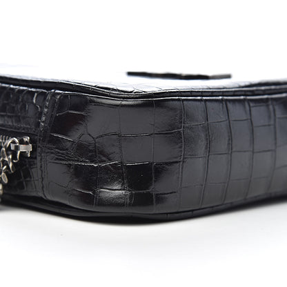 Saint Laurent Calfskin Crocodile Embossed Monogram Mini Lou Camera Bag Black 8 of 10