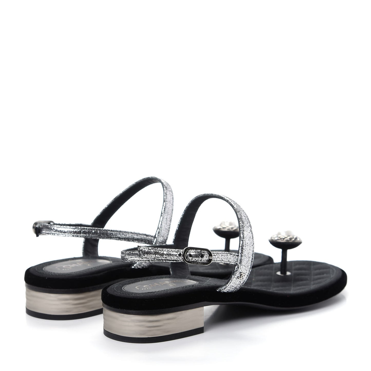 Metallized Goatskin Pearl CC Thong Sandals 37.5 Silver