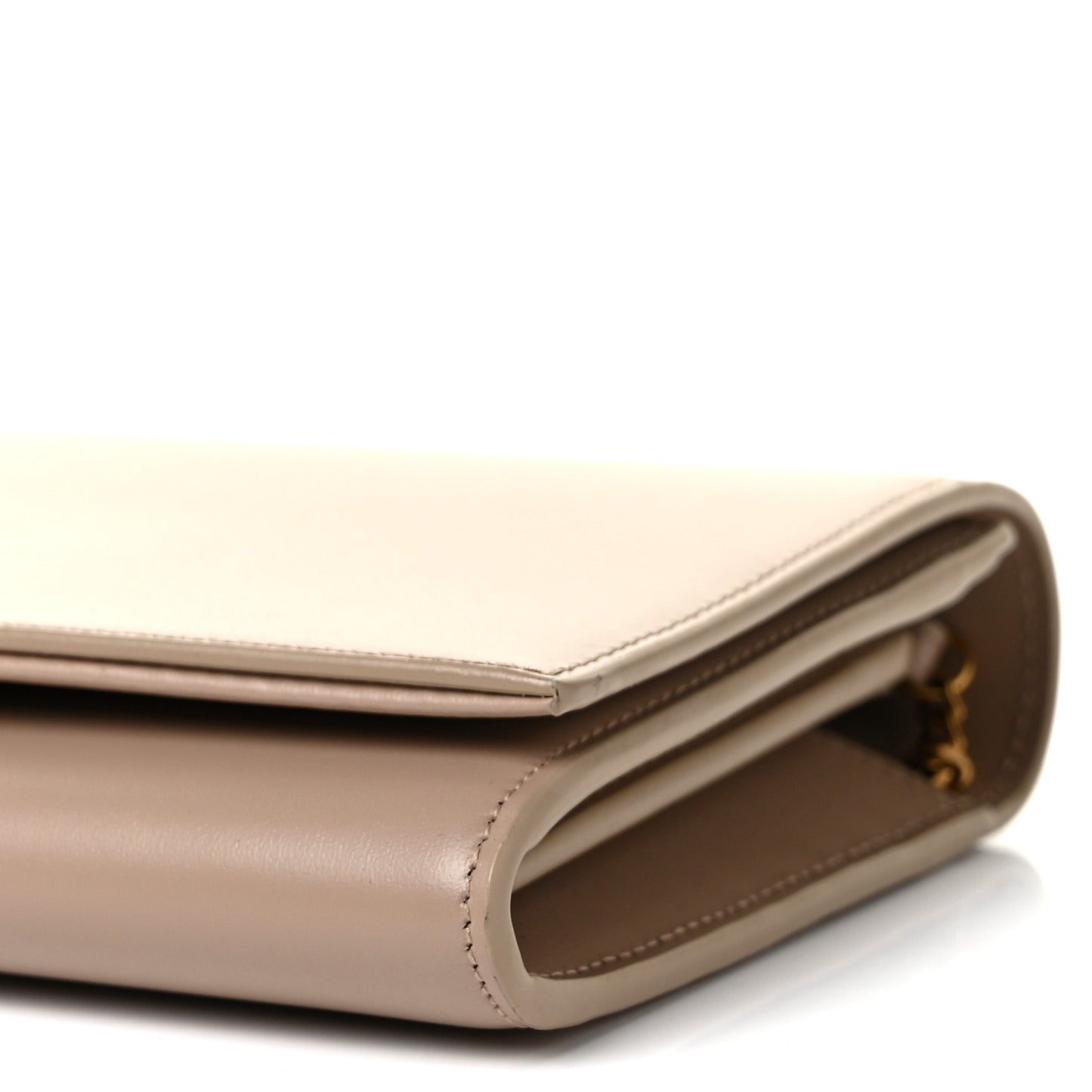 Glossy Calfskin Monogram Chain Wallet Dark Beige