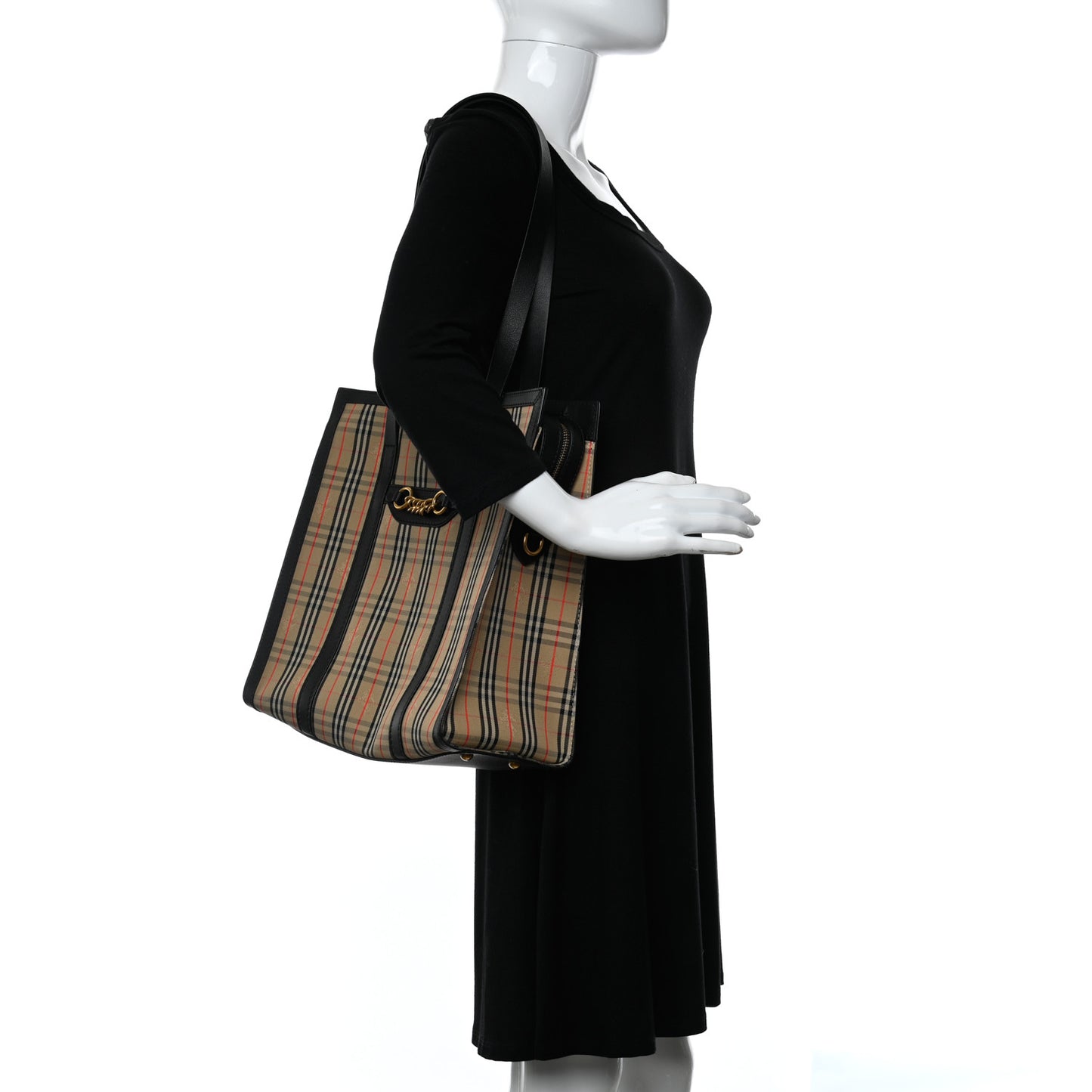 Calfskin 1983 Knight Check Link Medium Zip Tote Black