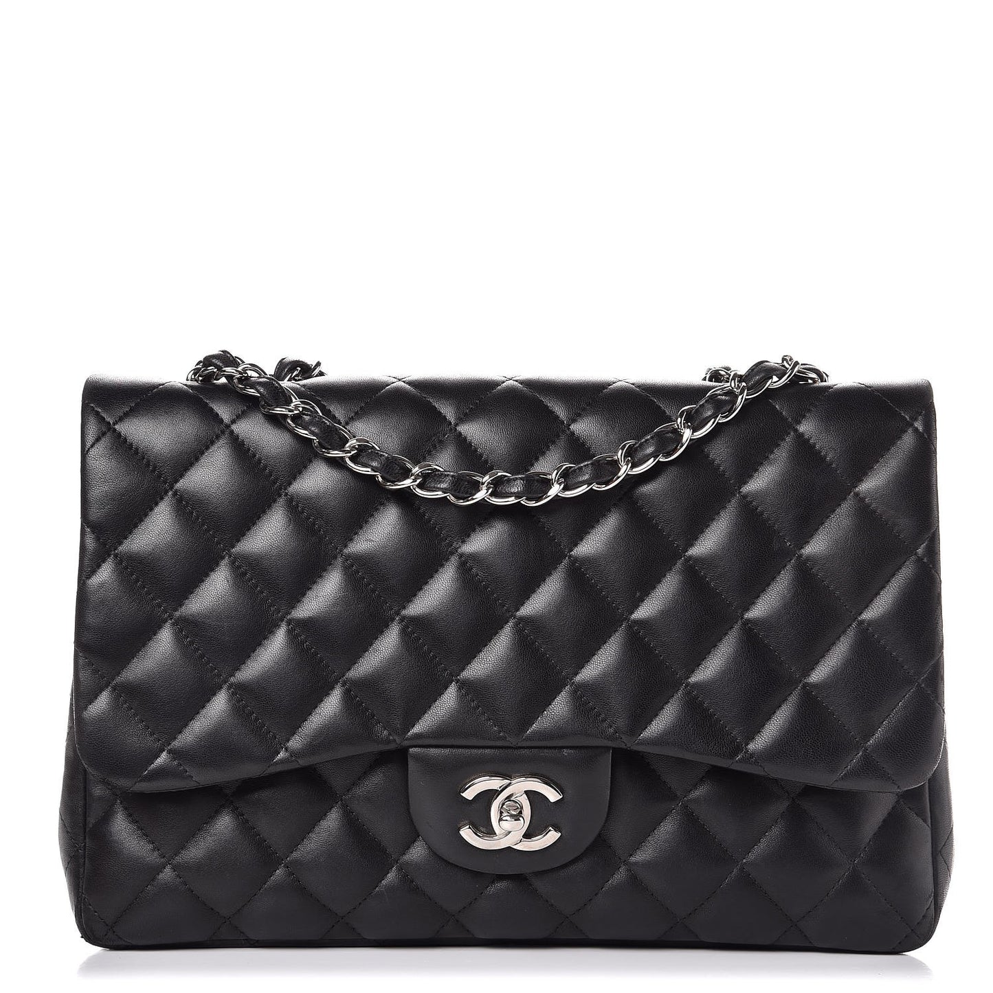 Lambskin Quilted Jumbo Single Flap Black