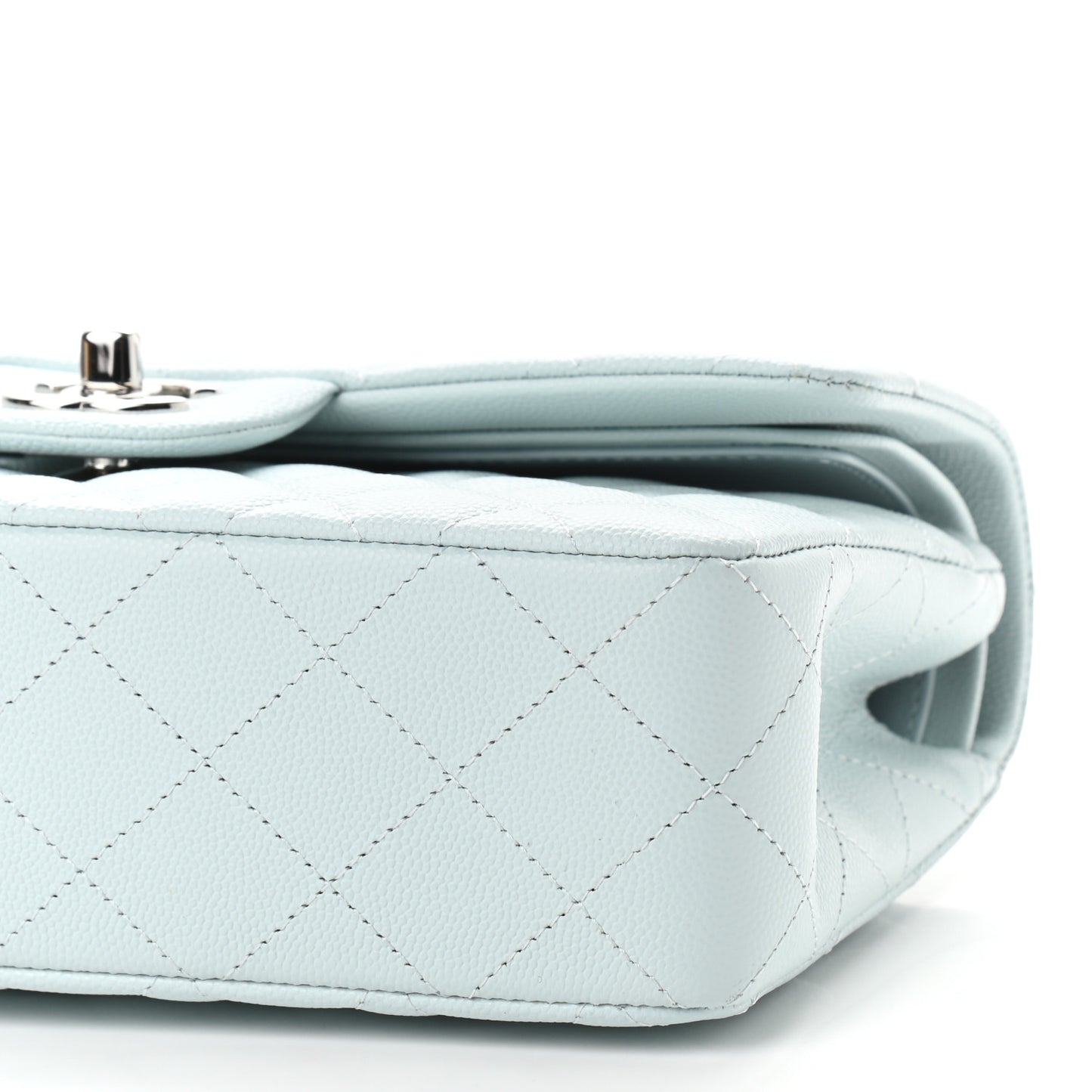 Caviar Quilted Small Double Flap Light Blue