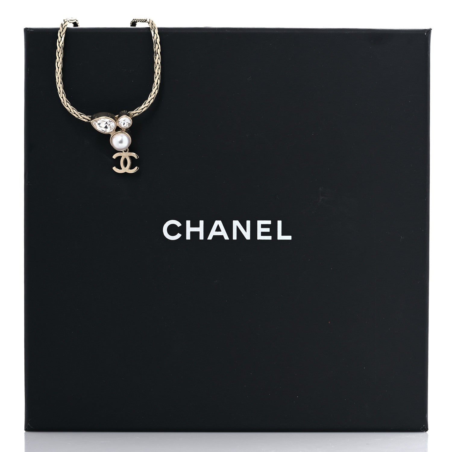 Chanel Pearl Crystal CC Teardrop Braided Necklace Gold 6 of 6