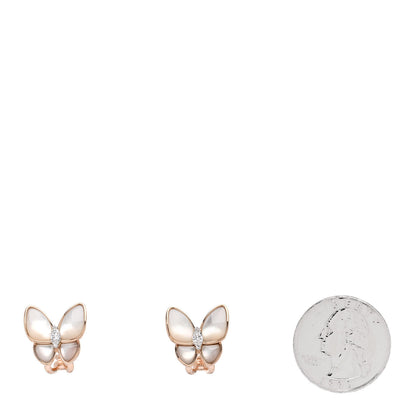 Van Cleef & Arpels 18K Rose White Gold Diamond Mother of Pearl Two Butterfly Earrings 2 of 5