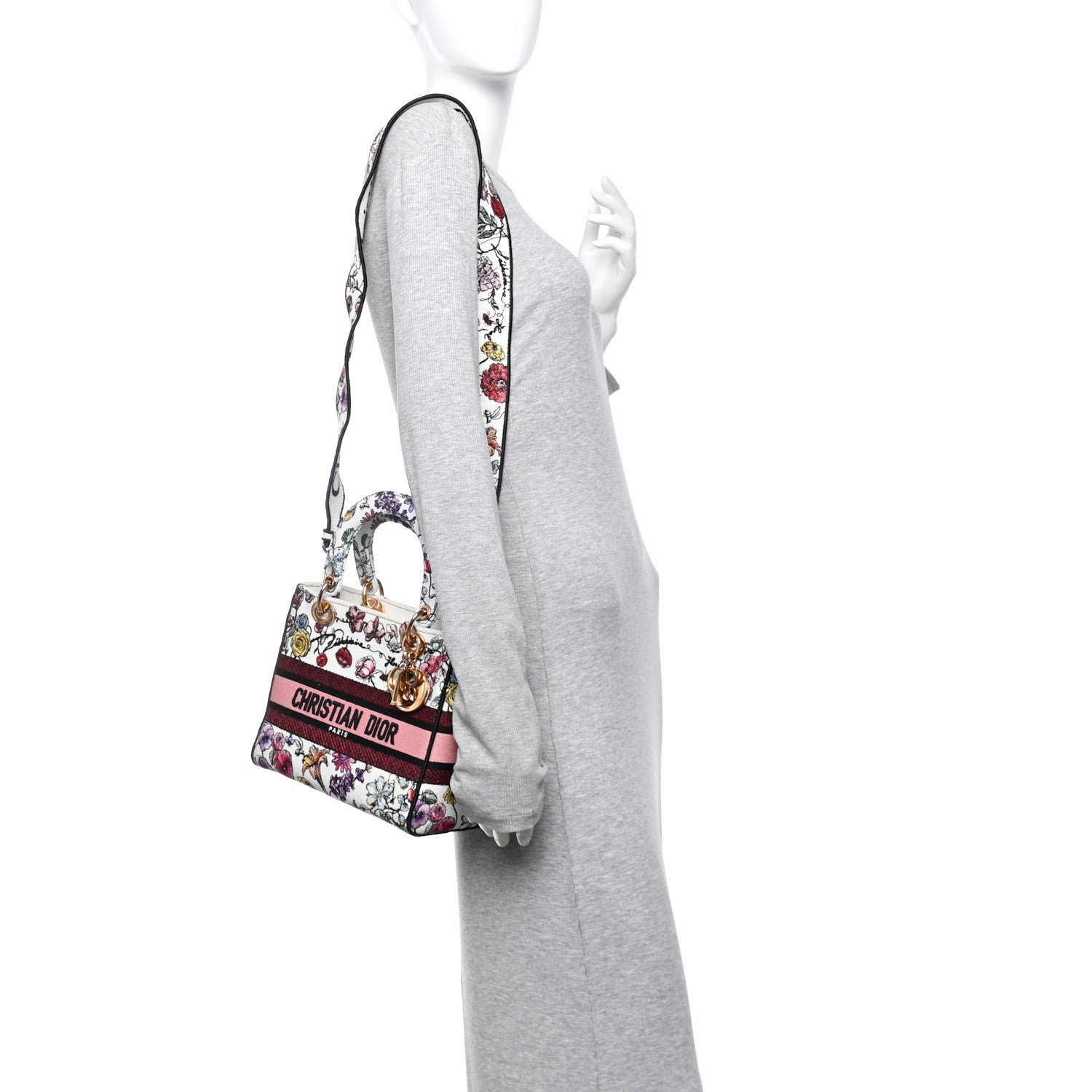 Christian Dior Canvas Florilegio Embroidered Medium Lady D-Lite White Multicolor 2 of 15