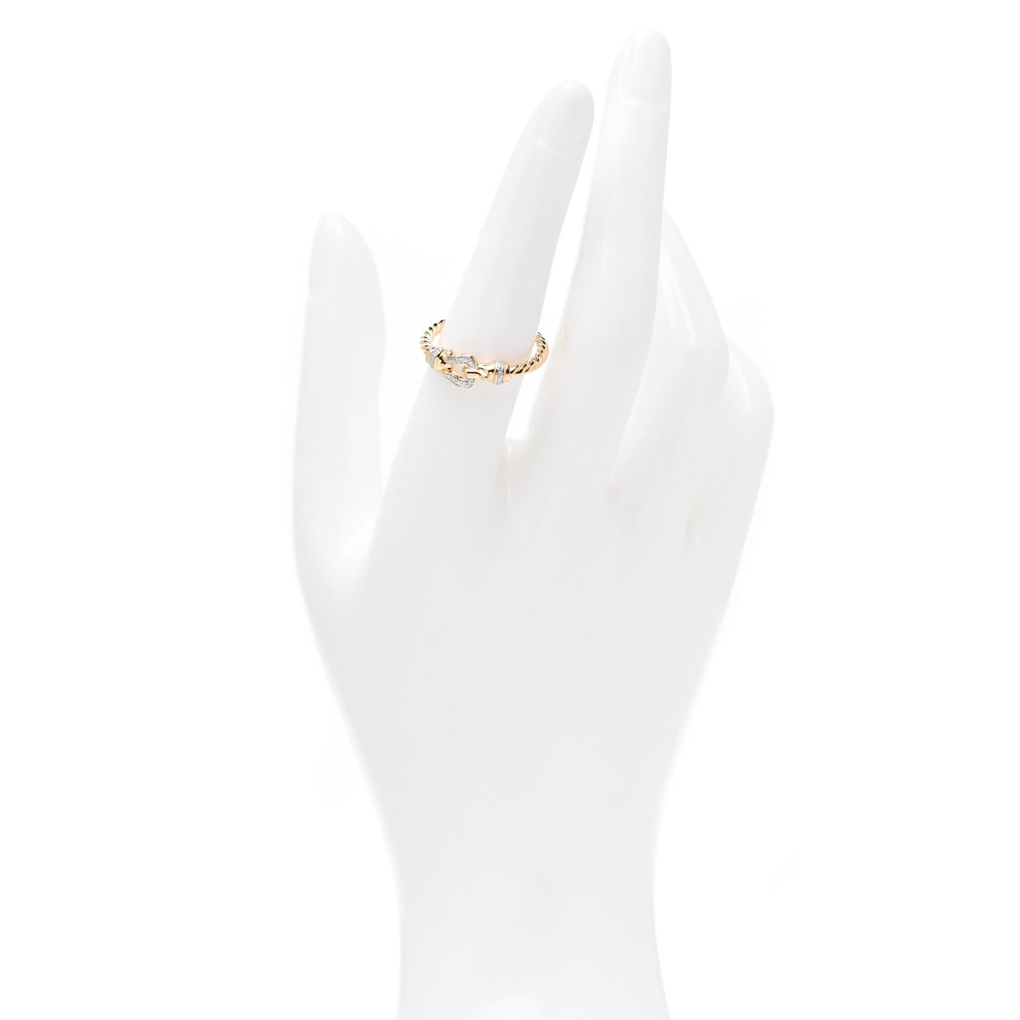 18K Yellow Gold Diamond Petite Buckle Cable Ring 53 6.25