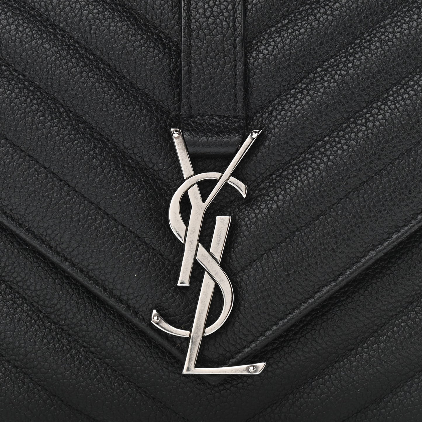 Grained Calfskin Matelasse Chevron Medium Monogram Chain Bag Black