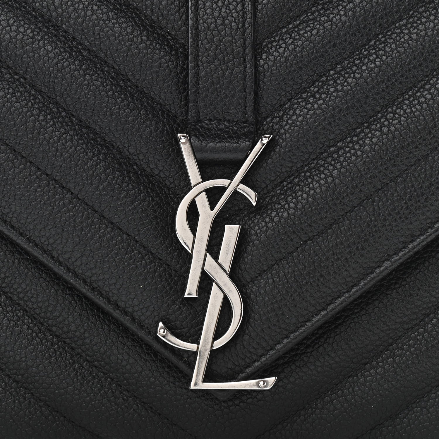 Saint Laurent Grained Calfskin Matelasse Chevron Medium Monogram Chain Bag Black 7 of 10